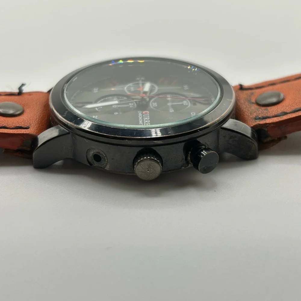 Curren Men's Watch M 8192 Orange Leather Band 45mm Black Dial 585
